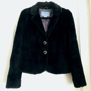 Vintage Nine West Fur Coat Jacket Fancy Black Thin Rabbit  Lined Size M NWOT Y2K